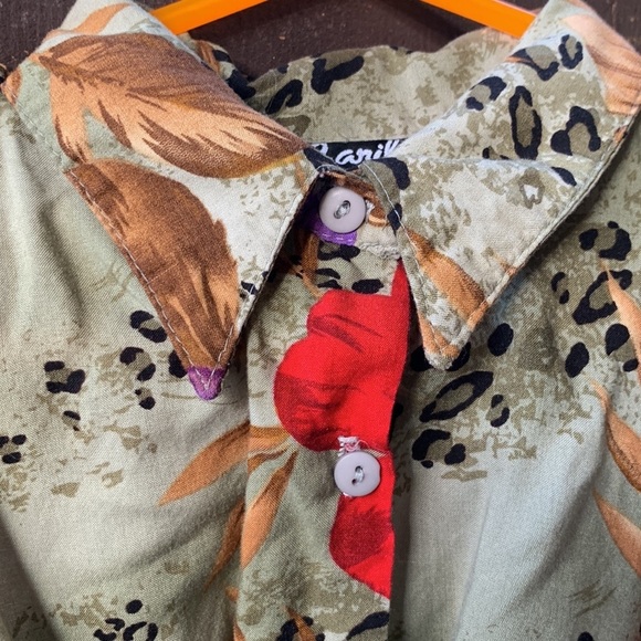 90s Vintage Leopard Tropical Floral Button Up Sleeveless Top Size Medium/Large - Picture 14 of 15